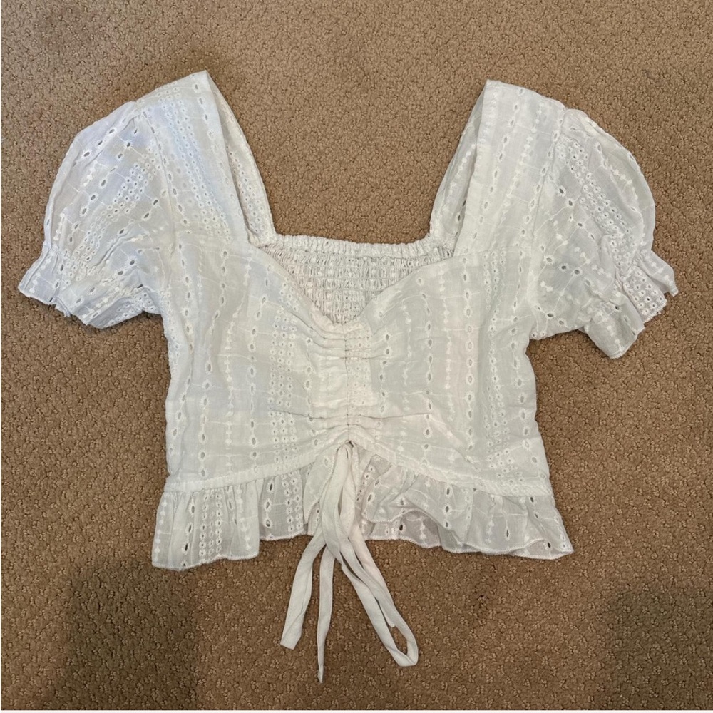 White Eyelet Puff Sleeve Lace Top